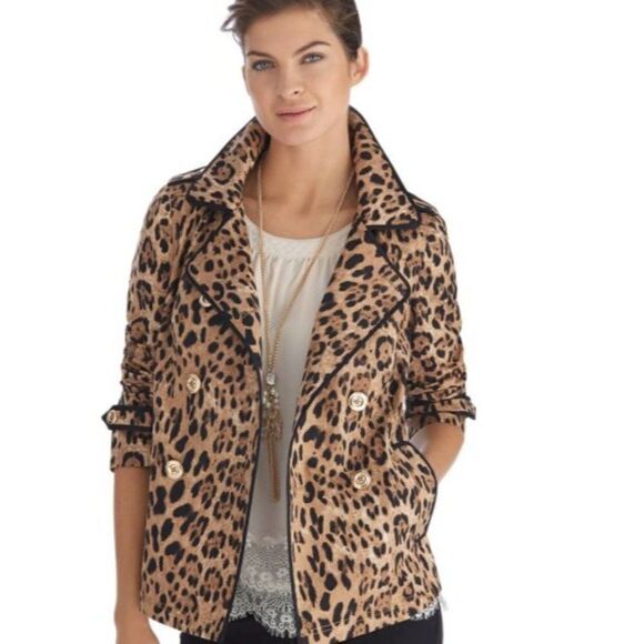 White House Black‎ Market Leopard Print Swing Trench Jacket Sz 10 - Picture 11 of 12
